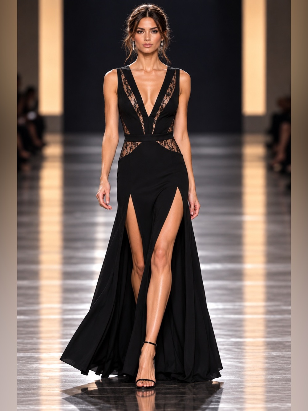 BCBGMAXAZRIA Sophee Lace Double Slit Evening Gown Sz 10